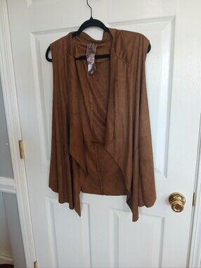 Moon Collection Brown Faux Suede Draped Open Vest Festival Boho Western Cowgirl
